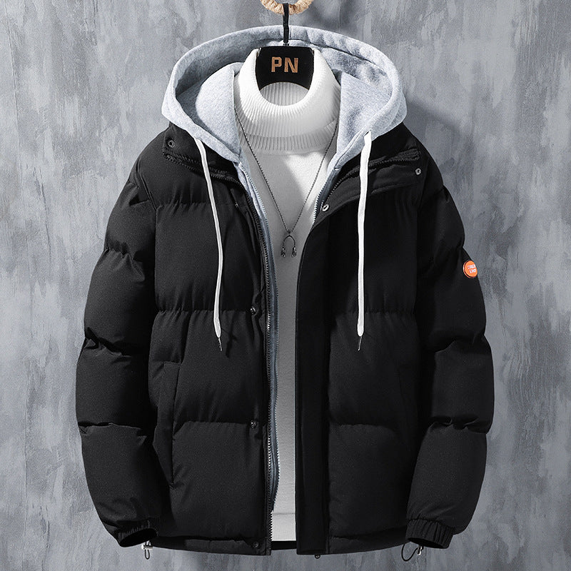 Men’s Winter Windbreaker Hoodie – Insulated Faux Two‑Layer Cotton Jacket