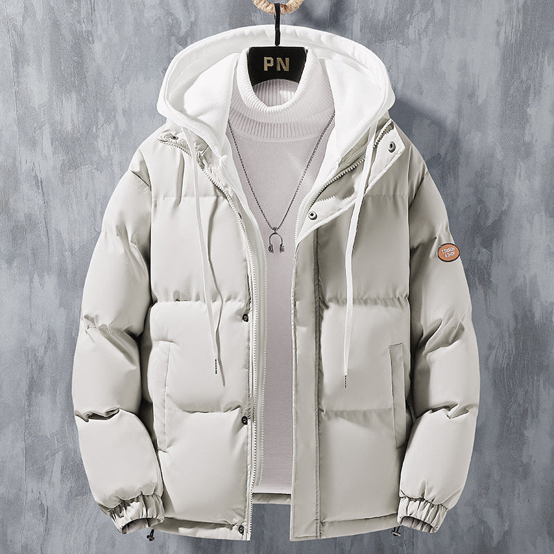 Men’s Winter Windbreaker Hoodie – Insulated Faux Two‑Layer Cotton Jacket