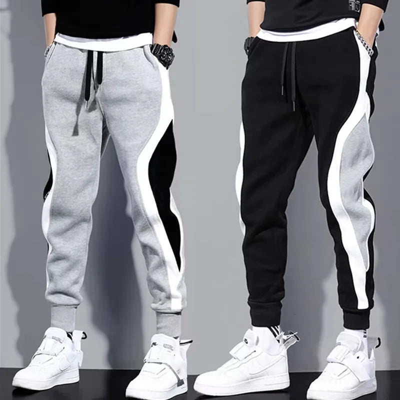 Autumn Men's Wide Loose Casual Pants Mens Patchwork Nine-point Sports Elastic Rope Breathable Tie-foot Trousers