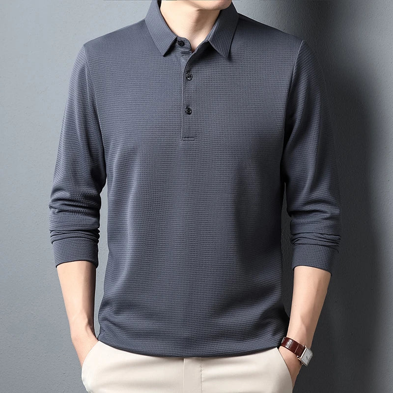 Men's Business Casual Polo Long Sleeve T-shirt Summer Comfortable Top