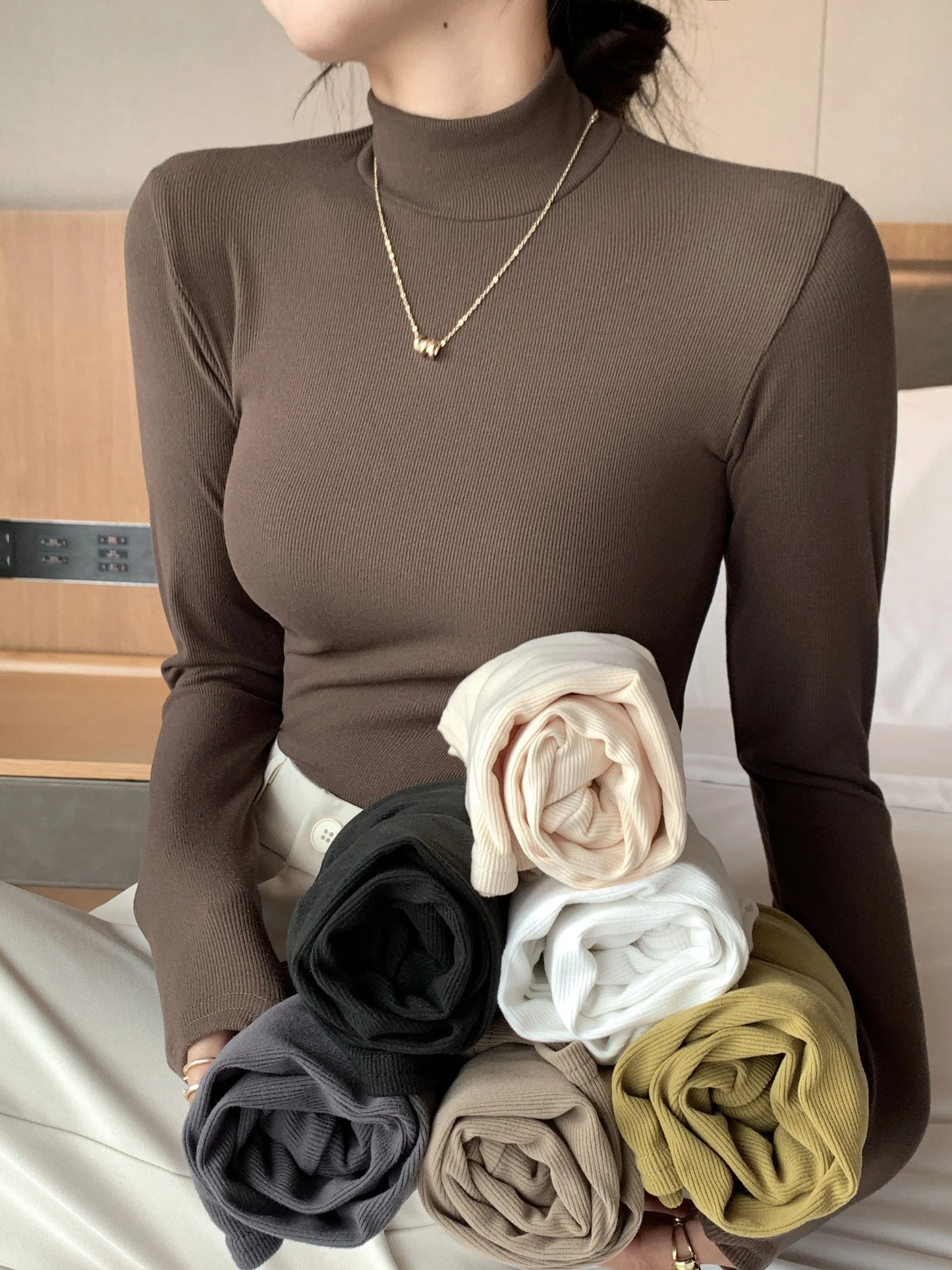Women's Knitted Half-Turtleneck Pullover Sweater Elegant Korean Fashion Long-Sleeve Top Slim Fit Thermal Jumper Casual Knitwear