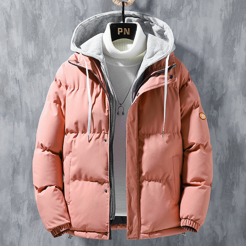 Men’s Winter Windbreaker Hoodie – Insulated Faux Two‑Layer Cotton Jacket