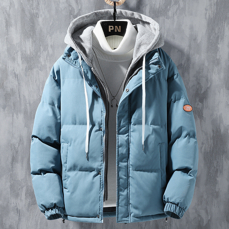 Men’s Winter Windbreaker Hoodie – Insulated Faux Two‑Layer Cotton Jacket