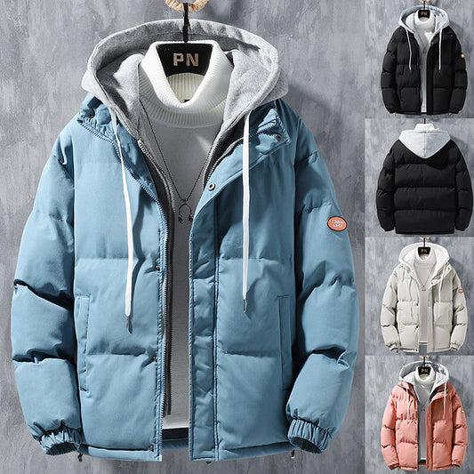 Men’s Winter Windbreaker Hoodie – Insulated Faux Two‑Layer Cotton Jacket